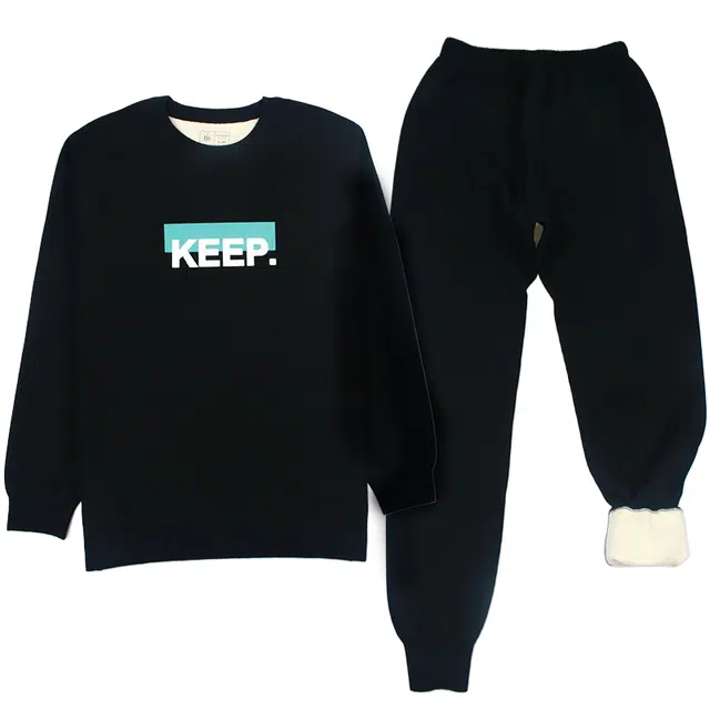 宜而爽 加绒加厚纯色时尚锁温防寒保暖套装 男款