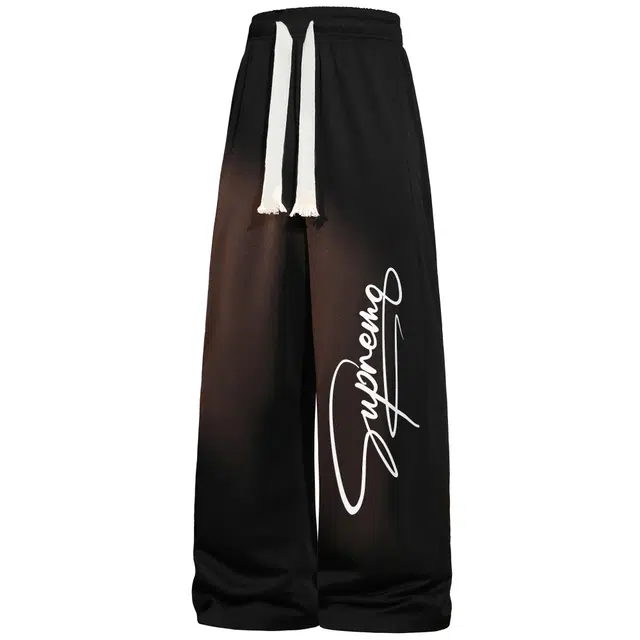 吾皇猫 学院风日系复古个性字母印花简约百搭长裤基础款舒适透气宽松直筒卫裤子无性别穿搭加绒加厚休闲针织运动裤 男女同款