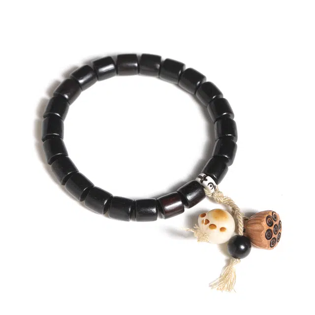 物㯖 新中式轻奢高级感单圈文玩 原创文艺风佛珠 好运连连 日进斗金 升学上岸 八方来财  礼盒装 黑檀 手串 男女同款情侣款