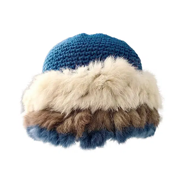 木林森 兔毛针织帽女秋冬季拼接保暖毛线帽韩版甜美可爱毛绒护耳包头帽子  腈纶 帽子 男女同款情侣款