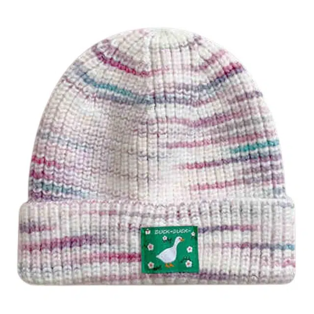 木林森 韩版日系可爱鸭子布标秋冬季保暖护耳渐变休闲简约百搭 毛线 绒线帽 男女同款情侣款