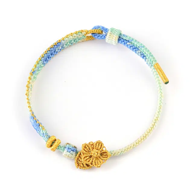 谧月珠宝 新中式国潮小众设计高级感国风小清新精美编织绳小桃花优雅大气可调节单圈百搭饰品好运 冰丝棉绳 手链 男女同款情侣款