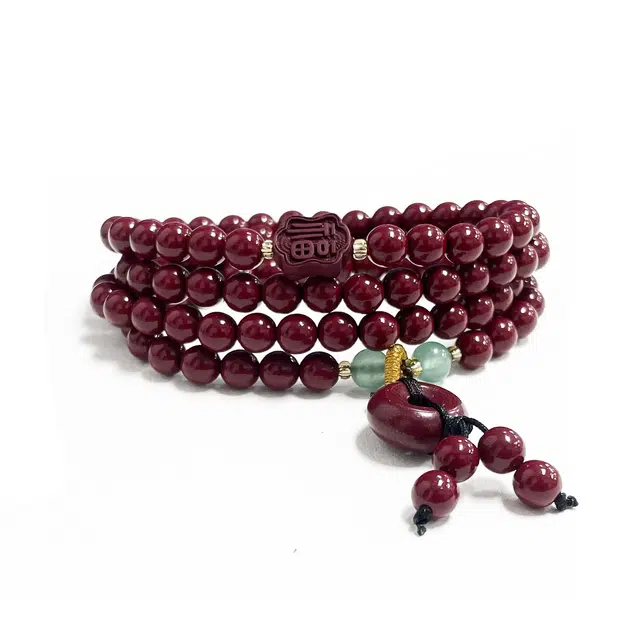 九隆古 平安扣 福牌招财纳福 诸事顺遂 国潮新中式文玩盘玩佛珠串珠#好运 再造辰砂朱砂 手串 男女同款情侣款