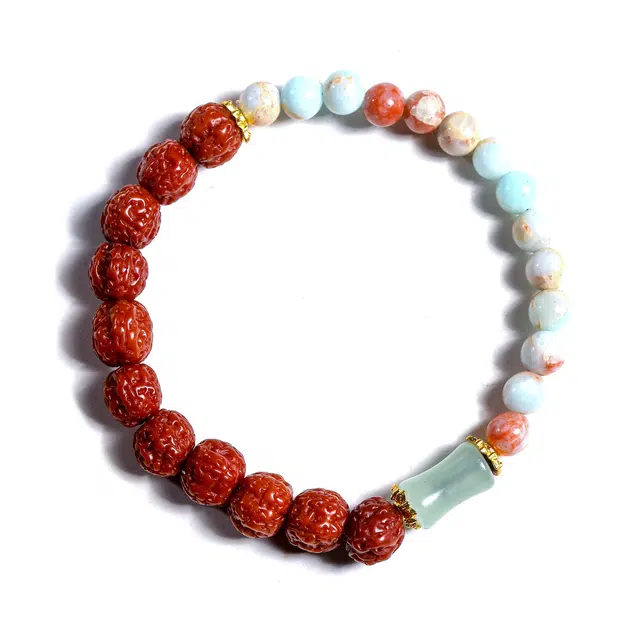 物㯖 木质国潮单圈文玩手链搭配寿山石款佛珠平安喜乐诸事顺遂念珠文艺复古风好运连连#幸运配饰 金刚菩提 手串 男女同款情侣款