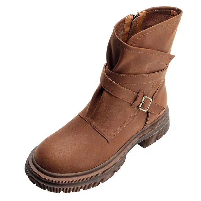 复古帅气百搭加绒交叉带 短靴 女款