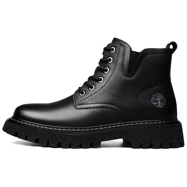 法派 超纤皮 机能靴 圆头 系带 耐磨 纯色 时尚百搭 及踝 马丁靴 男款 黑色