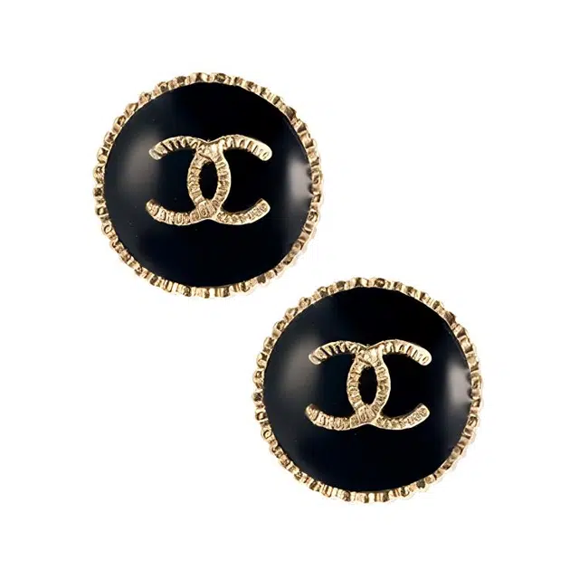 CHANEL Double C Metal Earrings Black
