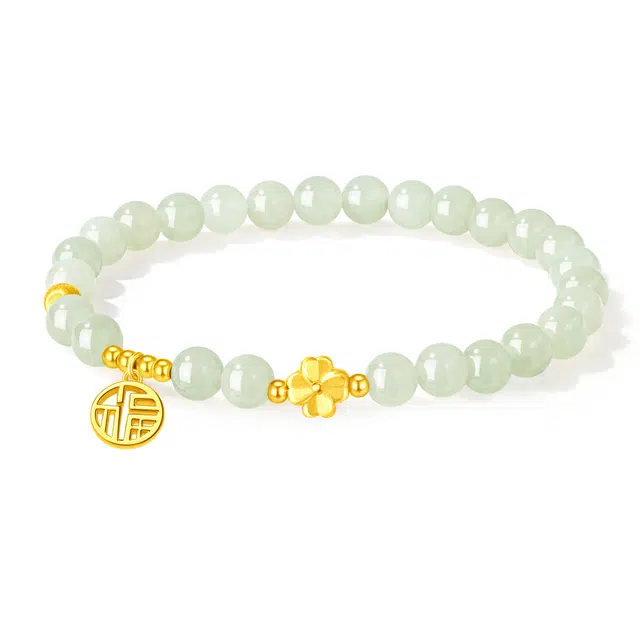 老凤祥 福星幸运草 新中式国风国潮时尚百搭民族风复古风经典时尚潮流大气设计感高级感 手串 青玉 女款