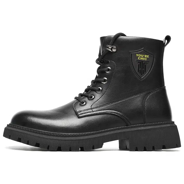 法派 二层牛皮 休闲 英伦 百搭 时尚 短筒 马丁靴 男款 黑色