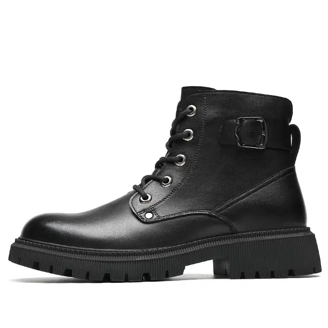 法派 二层牛皮 舒适百搭 防滑耐磨 中筒 马丁靴 男款 黑色