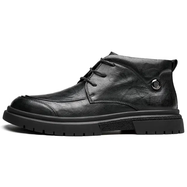 法派 头层牛皮 经典系带 日常休闲百搭 短靴 男款 黑色