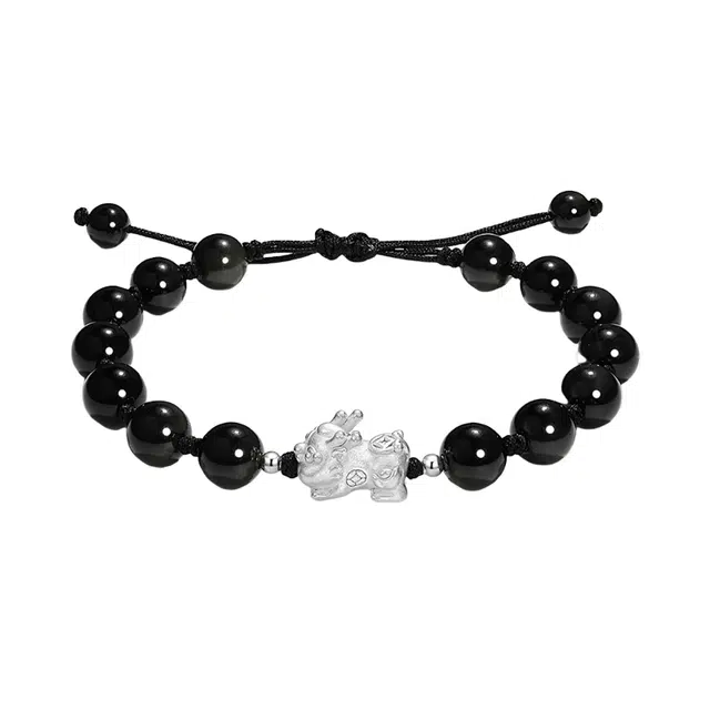 中国珠宝 貔貅宝宝手饰 幸福如意 平安喜乐 国风雅韵 清新脱俗 色泽亮丽精湛工艺 整体华而不炫  财运滚滚 黑曜石 手链 男款