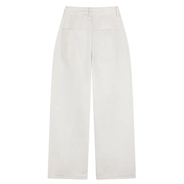 区区欧阳 休闲宽松高腰多口袋阔腿长裤牛仔裤 女款 白色