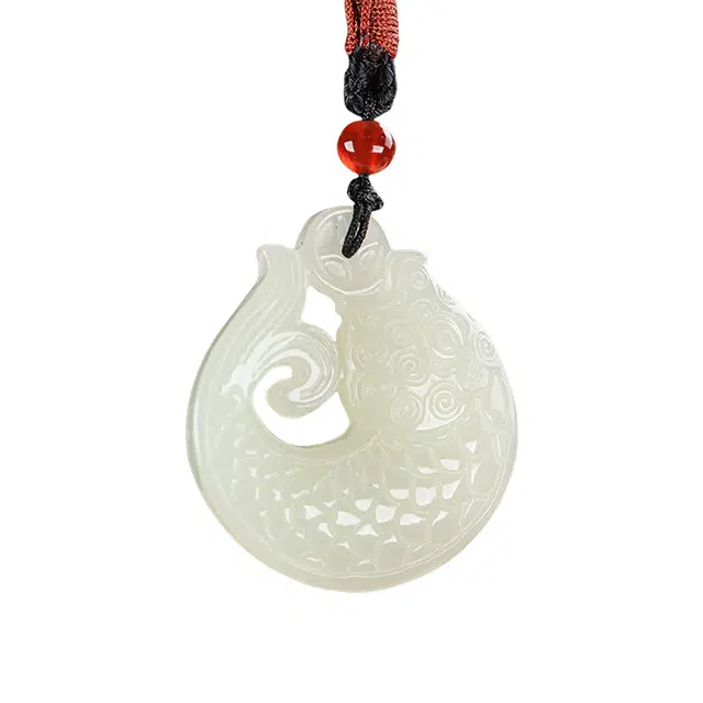 舒杰 中式双面精雕金钱鱼 和田玉 白玉 男女同款情侣款