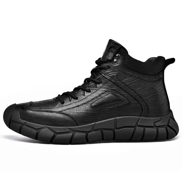 季公羊 牛皮 羊毛 舒适百搭 加绒保暖 短靴 男款 黑色