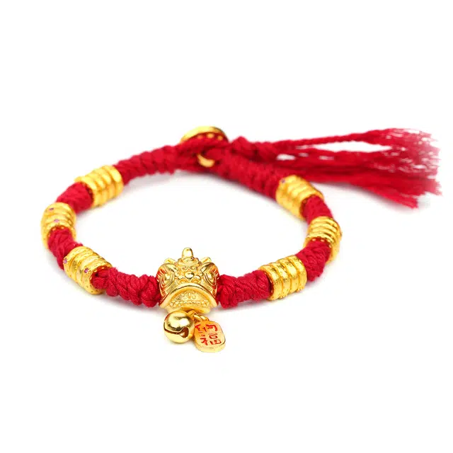 谧月珠宝 转运纳福 新中式国潮招财醒狮古法珐琅鎏金轻奢精致创意设计高级感手工编织红色百搭饰品好运 合金 手链 男女同款情侣款