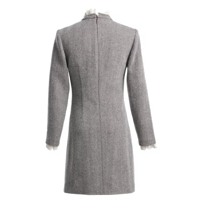 欧昵雪 休闲时尚毛呢通勤长袖连衣裙 女款 咖啡色