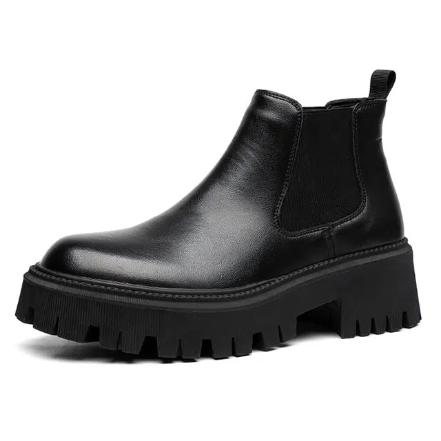 卡奇奥蒂 超纤皮 韩版潮流 英伦烟筒 切尔西靴 男款 黑色