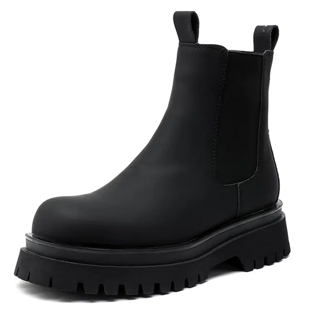 威世米邦 超纤皮 磨砂厚底潮流百搭烟筒休闲复古户外 短筒 切尔西靴 中跟 男款 黑色