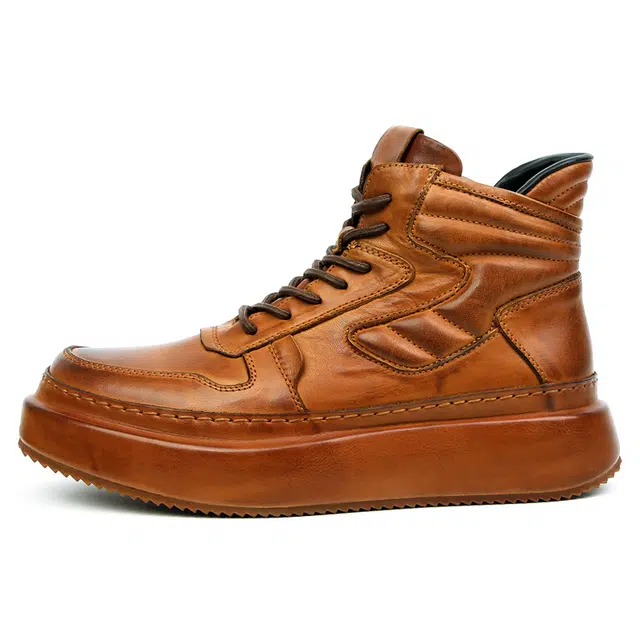 圣大骑士 头层牛皮 百搭时尚休闲 短筒 马丁靴 男款 浅棕色