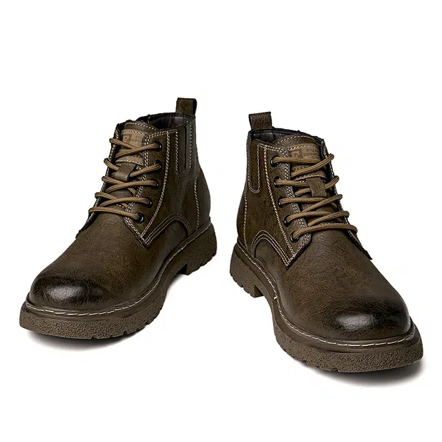 英伦骑士 头层牛皮 加绒柔软舒适潮流百搭 短筒 马丁靴 男款 卡其色