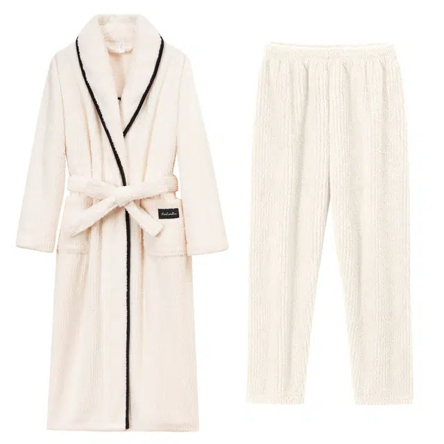 花蔓色 亲肤舒适情侣加长款长袖长裤加厚睡衣套装 男女同款