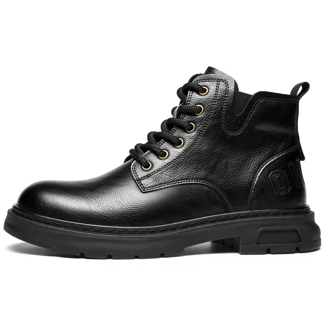 法派 二层牛皮 系带纯色 时尚百搭 及踝 马丁靴 男款