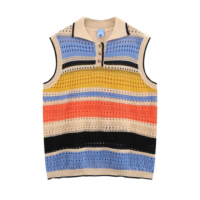 水中花 镂空彩虹条纹宽松背心 女款 彩色