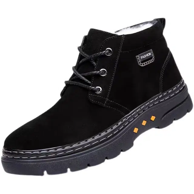 年走索 二层牛皮 耐磨 加绒加厚 保暖防滑 短筒 雪地靴 男款