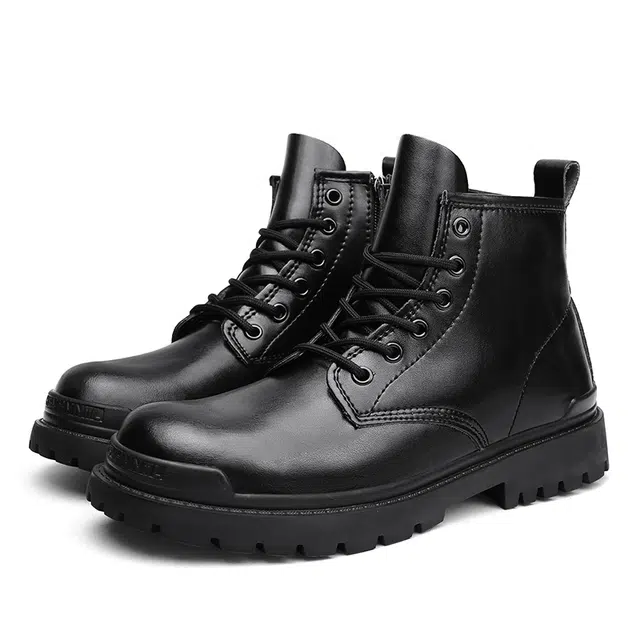 二层牛皮 通勤百搭耐磨防滑小个子厚底增高工装户外 中筒 马丁靴 男款
