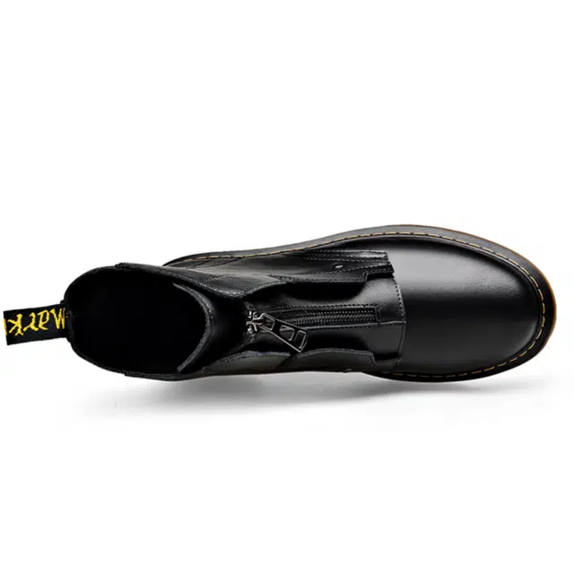 二层牛皮 小众韩版时尚休闲加绒保暖百搭 短靴 男款 黑色