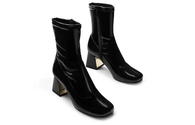 CHARLES&KEITH PU Square Toe Ankle Boots