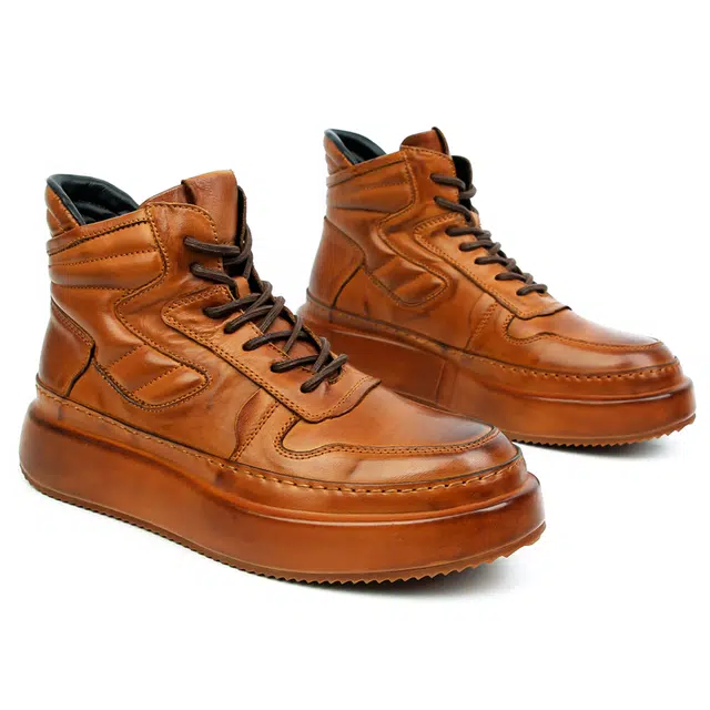 圣大骑士 头层牛皮 百搭时尚休闲 短筒 马丁靴 男款 浅棕色