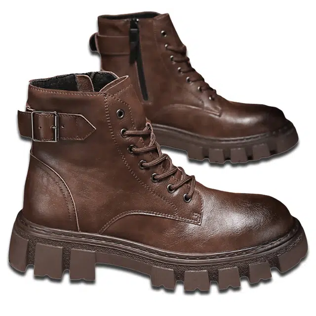 袋鼠头 二层牛皮 防滑耐磨厚底增高 中筒 马丁靴 男女同款