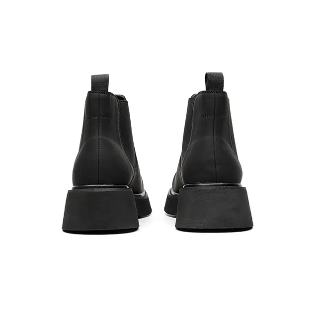 超纤皮 潮流韩版英伦风厚底复古时尚舒适百搭圆头 短筒 切尔西靴 男款 黑色
