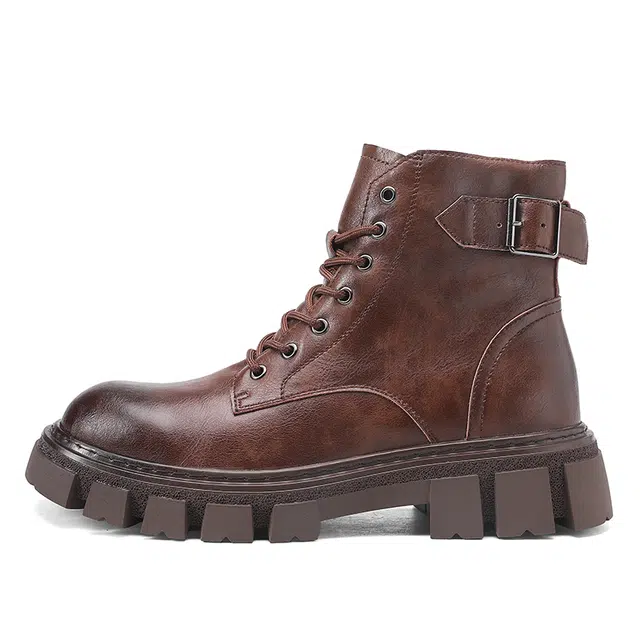 袋鼠头 二层牛皮 防滑耐磨厚底增高 中筒 马丁靴 男女同款