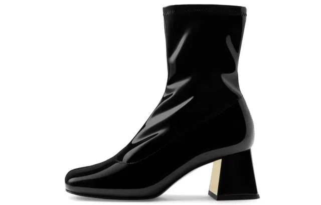 CHARLES&KEITH PU Square Toe Ankle Boots