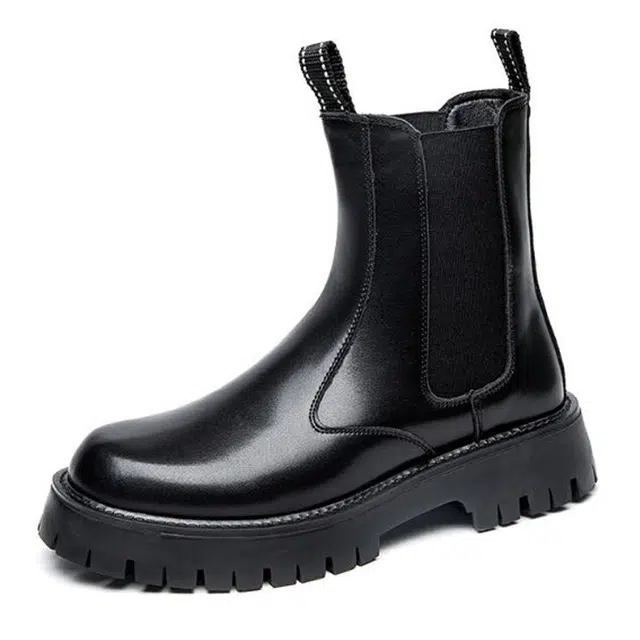 威世米邦 超纤皮 简约百搭英伦风 潮流小众厚底 短筒 切尔西靴 男款 黑色