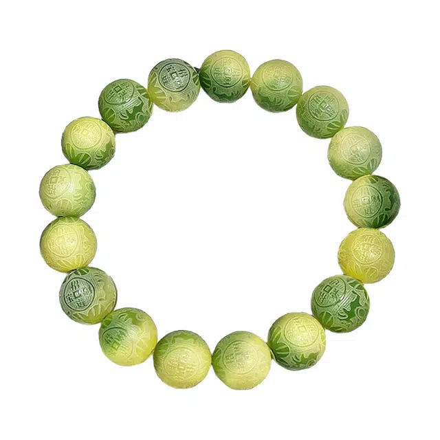 余笙情 莲花进宝渐变色青柠绿 禅意国风新中式 菩提根 手串 男女同款情侣款