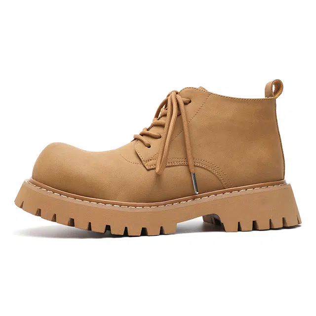 威世米邦 超纤皮 大头德比厚底潮流百搭英伦风复古工装 短筒 马丁靴 男款 黄色