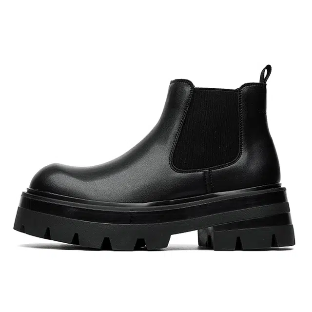威世米邦 超纤皮 潮流百搭 烟筒厚底 英伦风 短筒 切尔西靴 中跟 男款 黑色