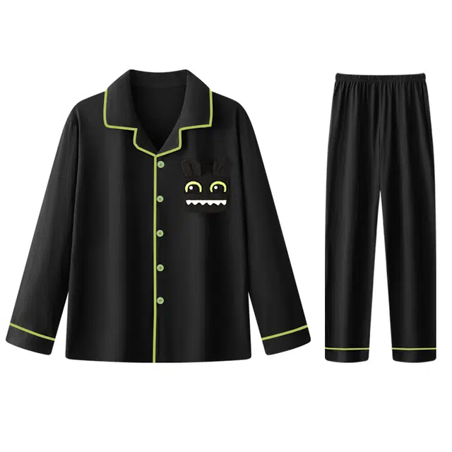 俏霓桐 柔软亲肤舒适卡通长袖长裤睡衣套装 男款 黑色