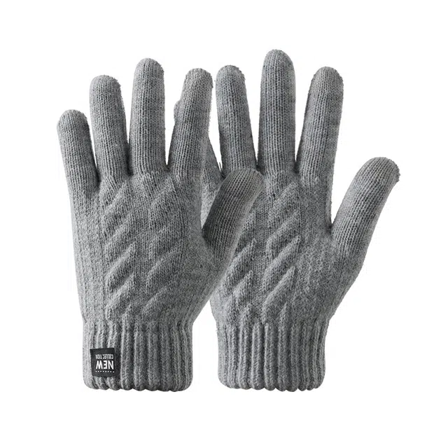 俞兆林 男冬季针织保暖骑行电动车防风防寒开车加绒加厚登山触屏 锦纶 绒线手套 男款