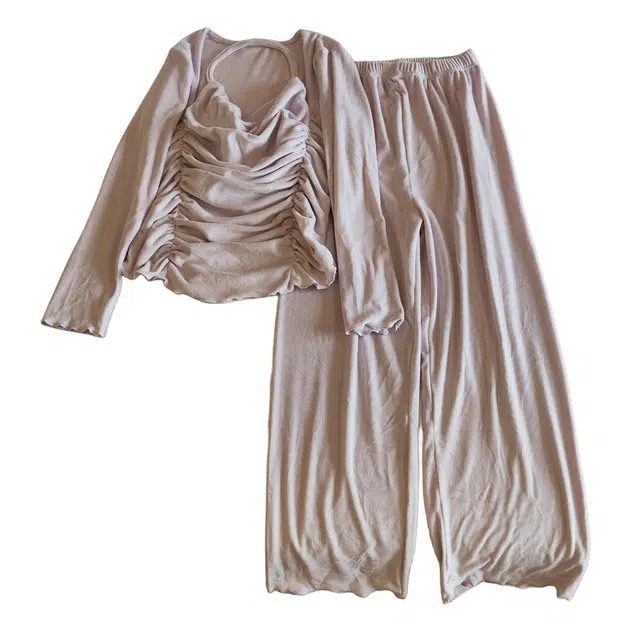 乐姿韵 轻奢甜美纯欲风带胸垫舒适亲肤长袖长裤家居服睡衣套装 女款 浅紫色