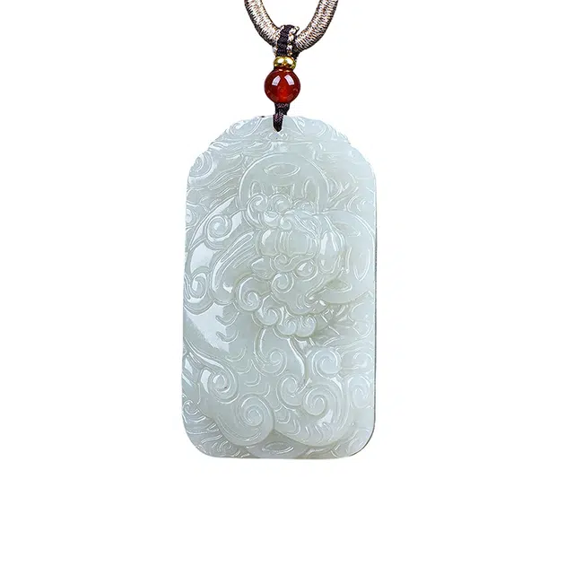 舒杰 国风招财貔貅牌吊坠 和田玉 白玉/青白玉 男女同款情侣款