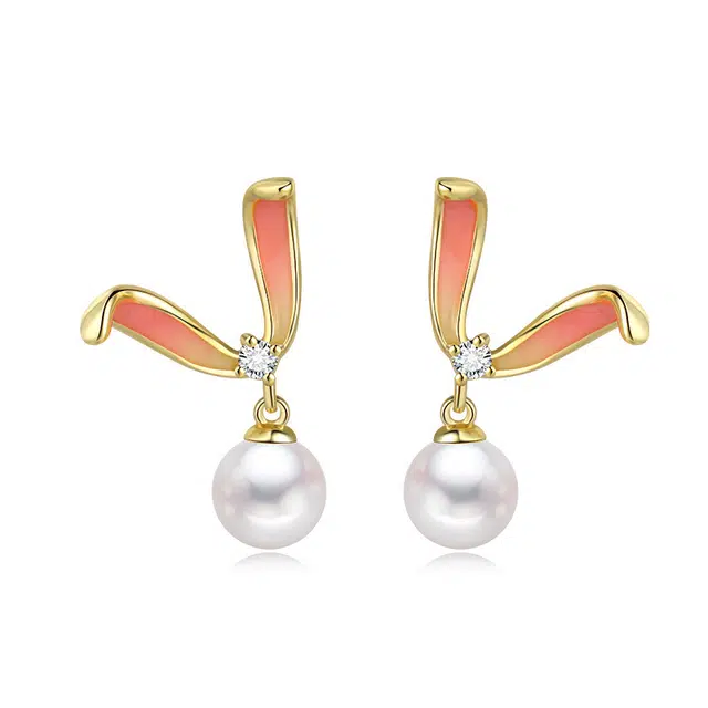 幸囍礼 萌趣小兔子耳朵 可爱法式甜美温柔 小清新气质百搭 淡水珍珠 耳钉 男女同款情侣款