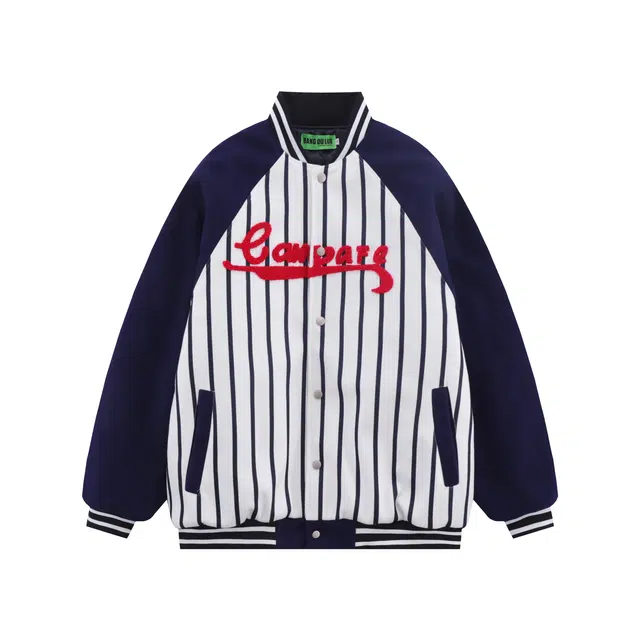 水中花 撞色条纹单排扣宽松棒球服 女款