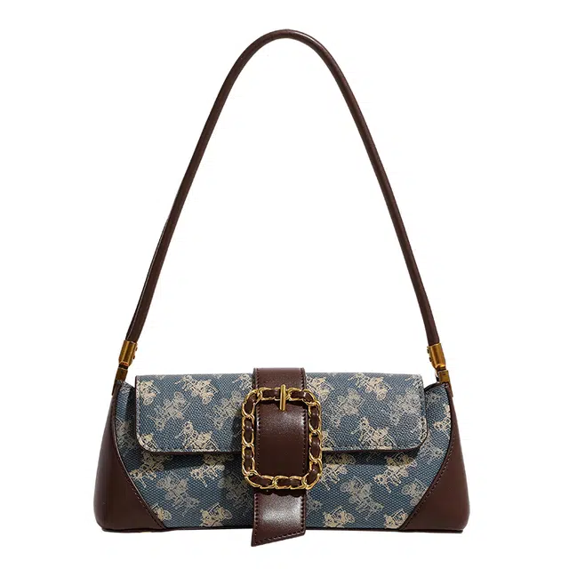 恒源祥 复古时尚 牛皮 单肩包 女款 蓝色