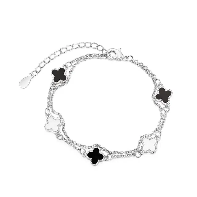 钻石小鸟 双层四叶草 法式浪漫叠戴设计 经典百搭优雅气质氛围感配饰 足银 手链 女款