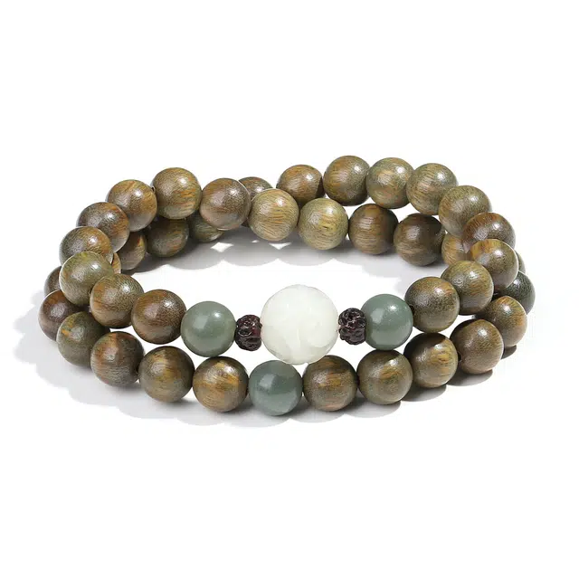 【普陀山官方已过香】 普陀山文创 新中式好运莲莲双圈叠戴莲花文玩转运佛珠串 好运 绿檀 手串 男女同款情侣款